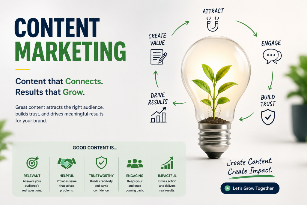 Content marketing strategy with growth-focused digital marketing illustration